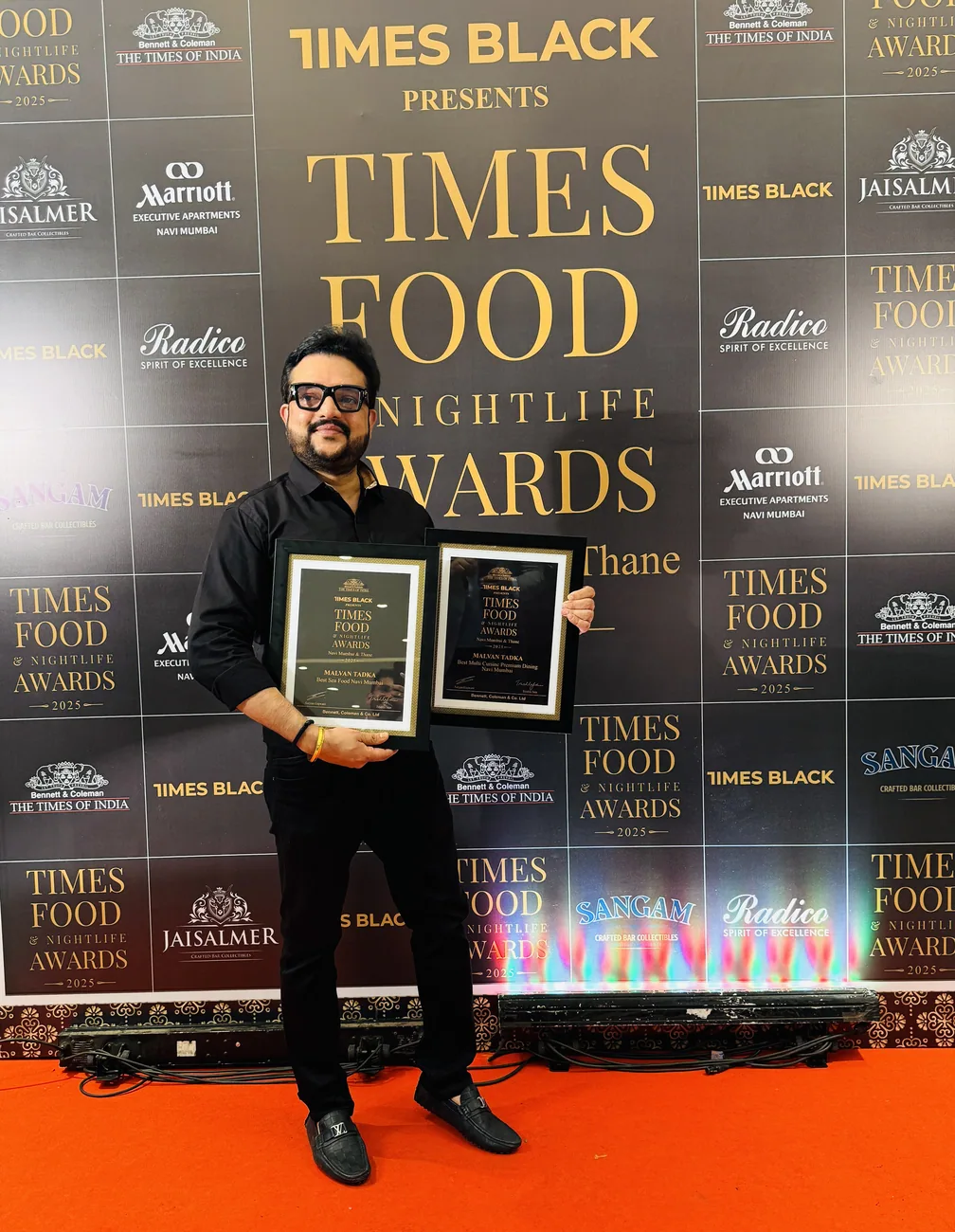 Adarsh Shetty with two Times Food & Nightlife Awards